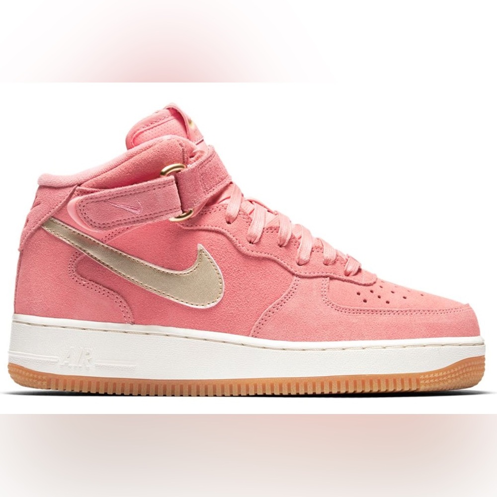 Nike Women’s Pink Suede High-Top Sneakers with Gold Swoosh
